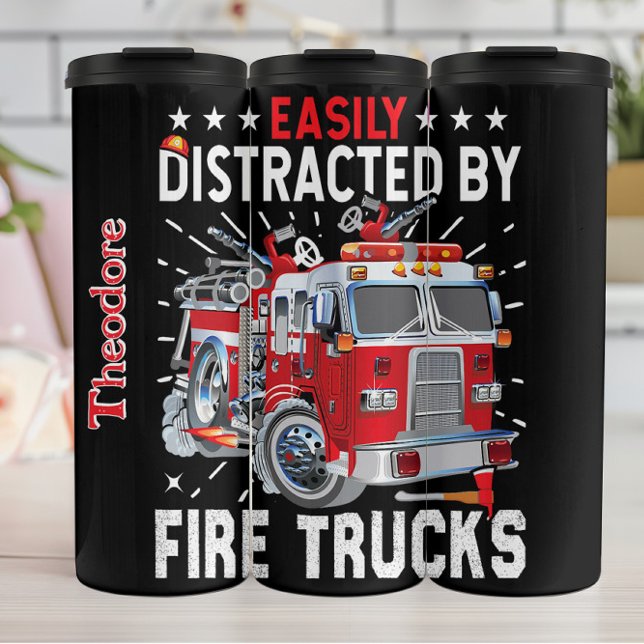 Distracted By Red Fire Trucks Thermosbecher (Von Creator hochgeladen)