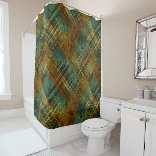 Distresierter Autumnal Tartan Karo Pistachio Band Duschvorhang (Beispiel)