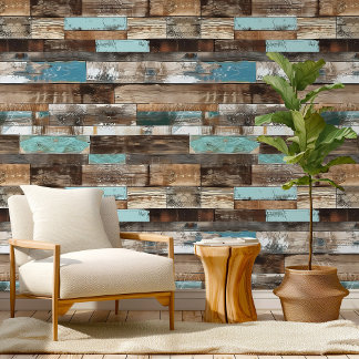 Distress Beachwood Hor Blue Brown Muster Zimmer Tapete