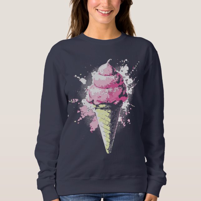 Distressed Abstract Pink Ice Cream Splatter Sweatshirt (Vorderseite)