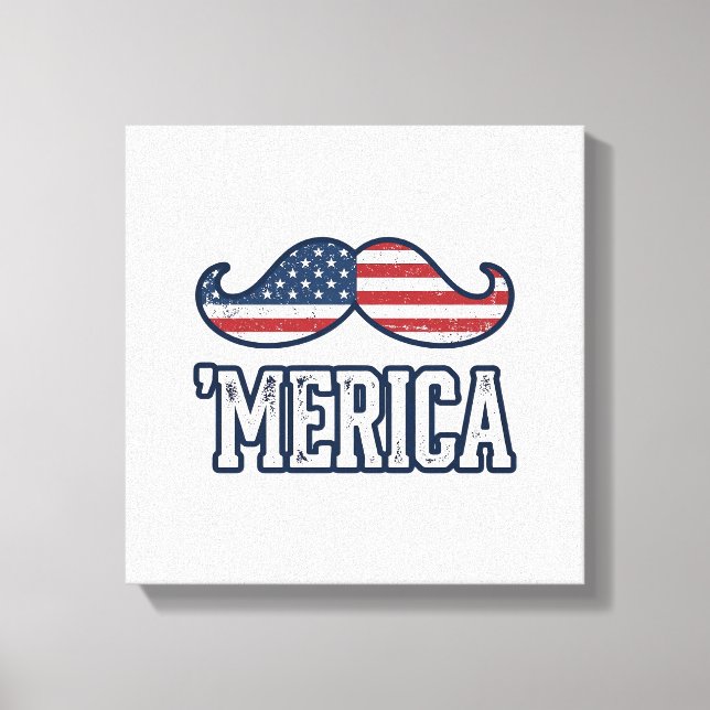 Distressed America Mustache Patriotic Vector Desig Leinwanddruck (Vorderseite)
