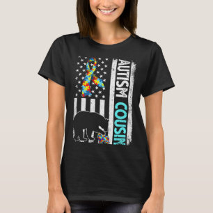 Distressed American Flag Autism Cousin Bear Autist T-Shirt