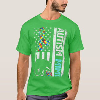 Distressed American Flag Autism Mimi Bear Autistic T-Shirt