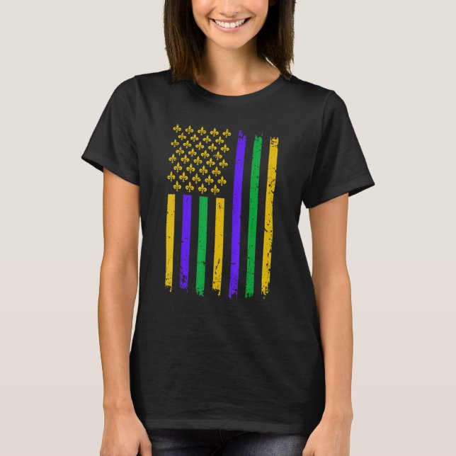 Distressed American Flag Fleur De Lys Women Men Gr T-Shirt (Vorderseite)
