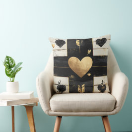 DISTRESSED BLACK GOLD WHITE VALENTINE THEMA KISSEN