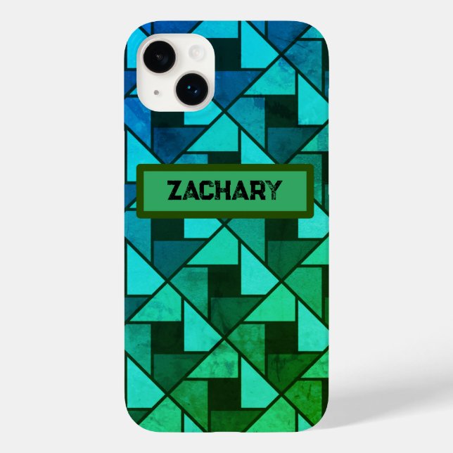 Distressed Blue Green Geometric Case-Mate iPhone 14 Plus Hülle (Rückseite)