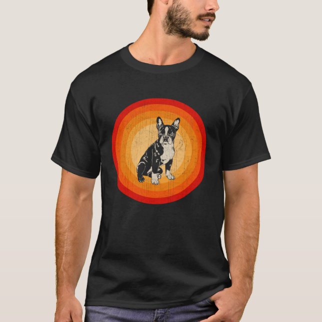 Distressed Boston Terrier  Retro Style T-Shirt (Vorderseite)