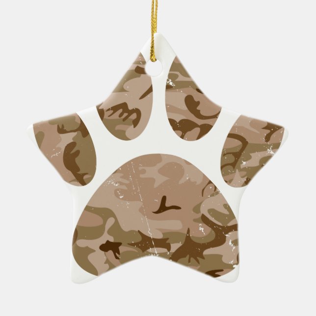 Distressed Desert Camo Dog Paw Print Keramik Ornament (Vorne)