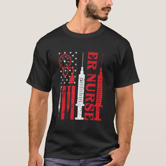 Distressed Flag For Emergency Room Er Nurses T-Shirt (Vorderseite)
