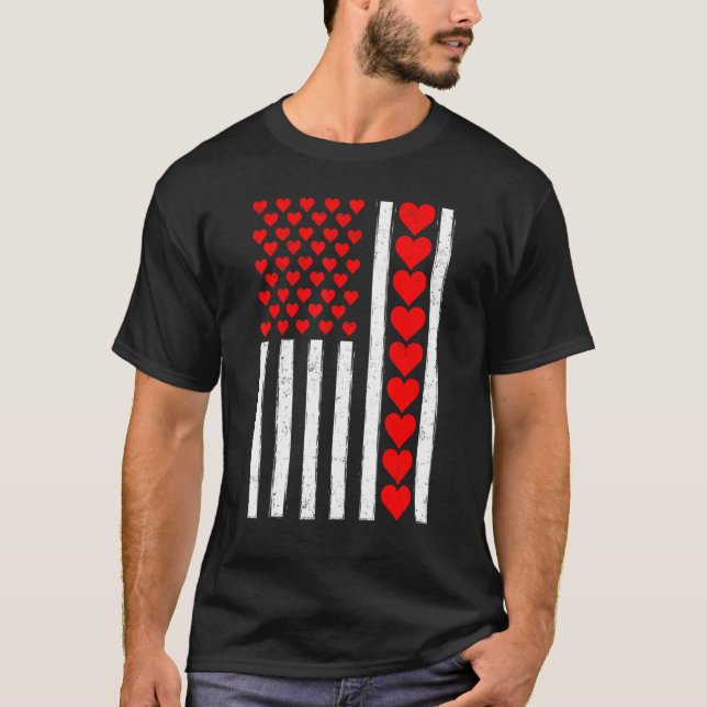 Distressed Funny American Flag Heart Valentine's D T-Shirt (Vorderseite)