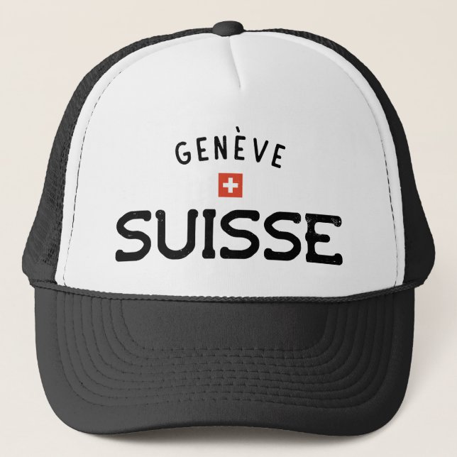 Distressed Geneve Suisse (Genfer Schweiz) Truckerkappe (Vorderseite)