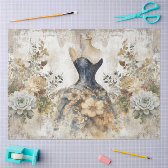 Distressed Girly Ephemera Floral Collage Scrapbook Seidenpapier (Basteln)