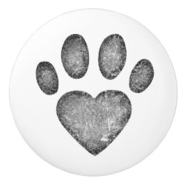 Distressed Gray Heart Pawprint Ceramic Knob Keramikknauf