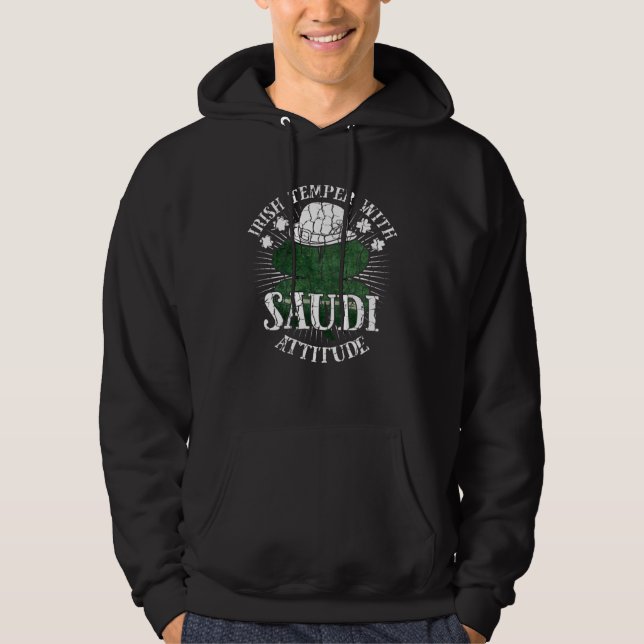 Distressed Irish Saudi Attitude Patriotic Shamrock Hoodie (Vorderseite)