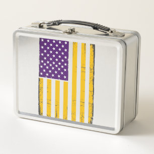 Distressed Lila und Gold Amerikanische Flagge Vekt Metall Brotdose