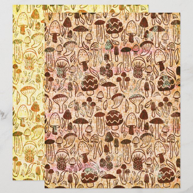 Distressed-Muster-Pilz-Scrapbook-Papier (Vorne/Hinten)