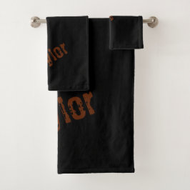 Distressed Name Bath Towels (Black & Rust) Badhandtuch Set