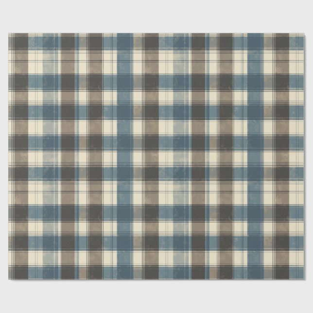 Distressed Navy and Taupe Plaid for Father’s Day Geschenkpapier (Flach)