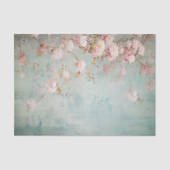 Distressed Pale Pink Floral Branches on Side of Seidenpapier (Vorderseite)