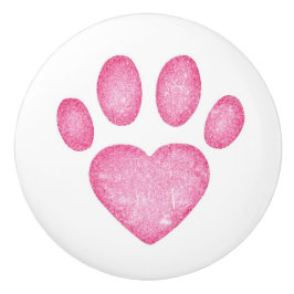 Distressed Pink Heart Pawprint Ceramic Knob Keramikknauf