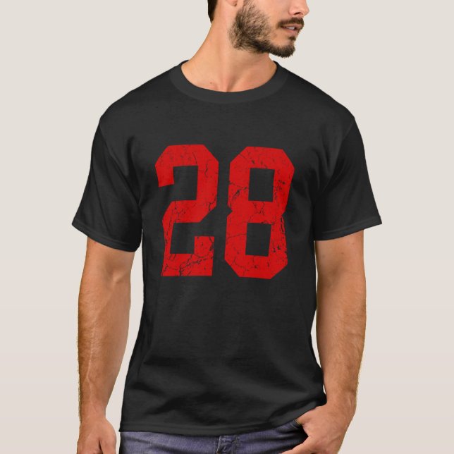 Distressed Red Number 28 Jersey Player Uniform #28 T-Shirt (Vorderseite)