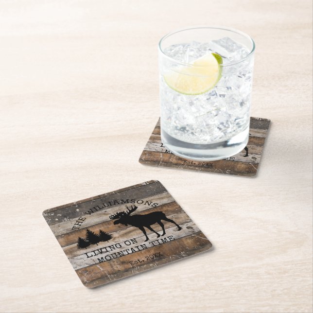 Distressed Rustic Wood Living on Mountain Time Rechteckiger Pappuntersetzer (Vor Ort)