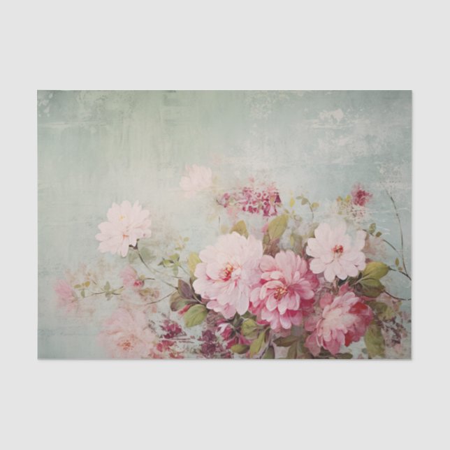 Distressed Shabby Chic Flowers on One Side Seidenpapier (Vorderseite)
