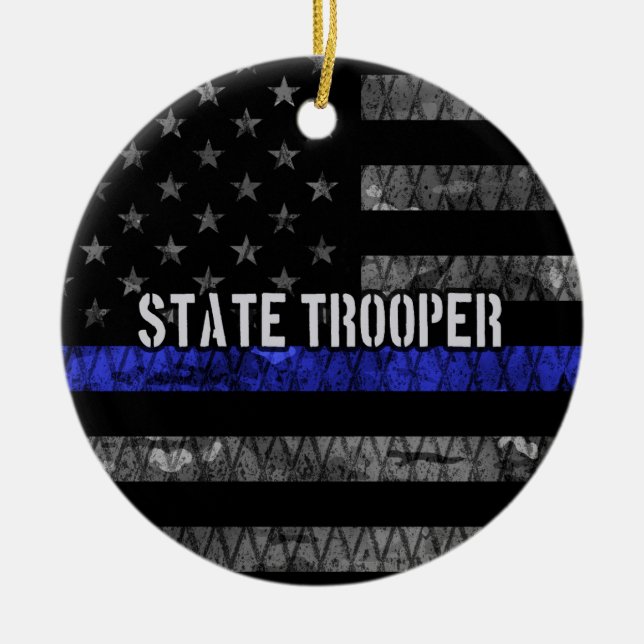 Distressed State Trooper Police Flag Keramik Ornament (Vorne)