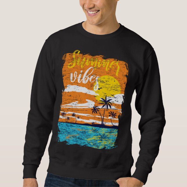 Distressed Summer Vibes Retro Sunset Beach Palm Tr Sweatshirt (Vorderseite)