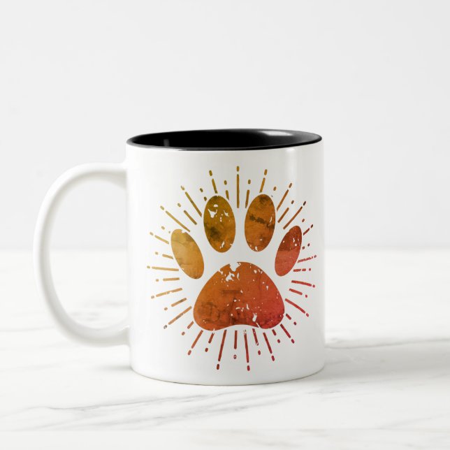Distressed Sunbeam Dog Paw Print Two-Tone Coffee M Zweifarbige Tasse (Links)