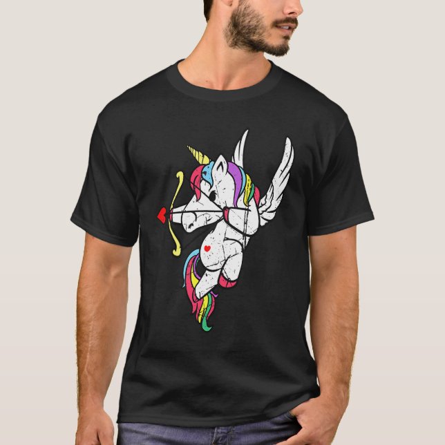 Distressed Unicorn Cupid Love Valentines Day Coupl T-Shirt (Vorderseite)