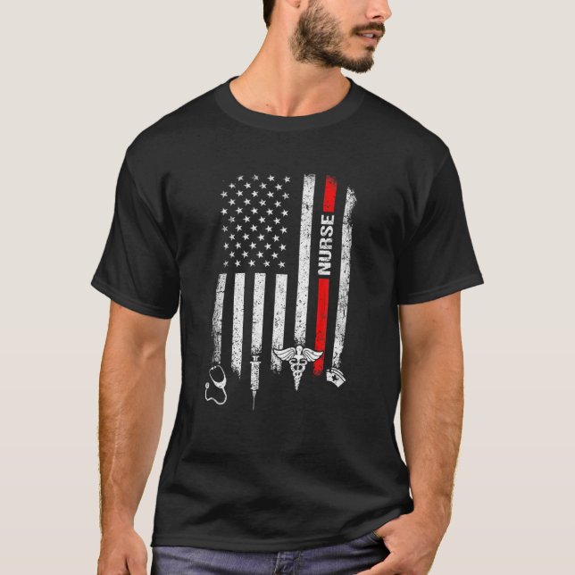 Distressed US American Flag Nurse Stethoscope Nurs T-Shirt (Vorderseite)