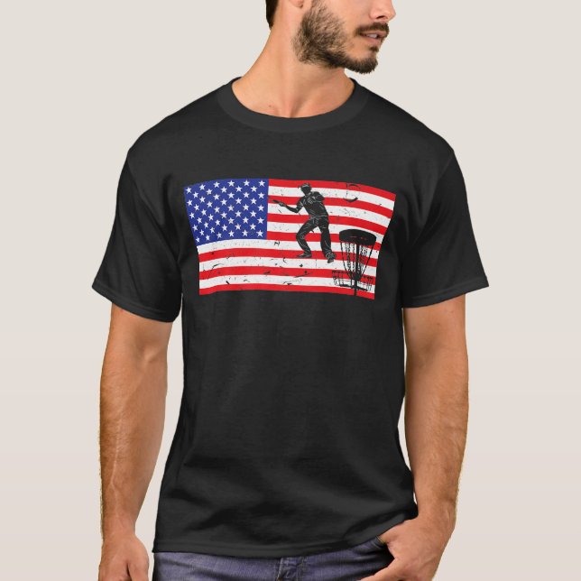 Distressive Disk Golf Player US sa American Flag V T-Shirt (Vorderseite)