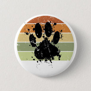 Distressive Paint Spatter Dog Paw Print Retro Suns Button