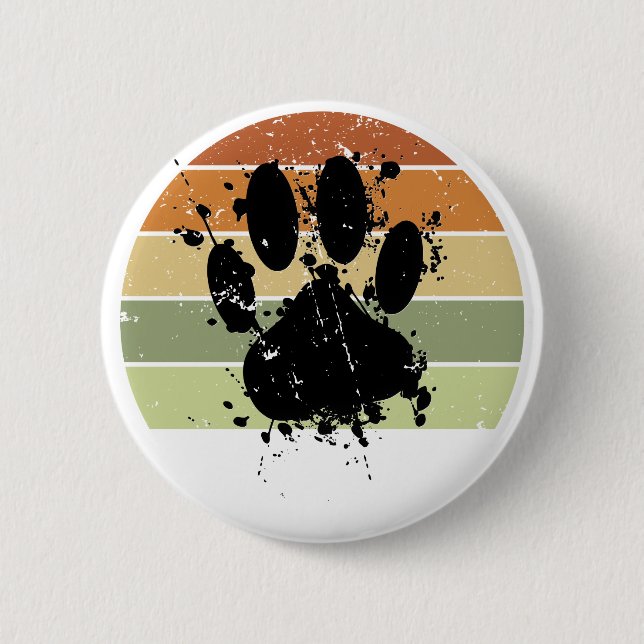 Distressive Paint Spatter Dog Paw Print Retro Suns Button (Vorderseite)