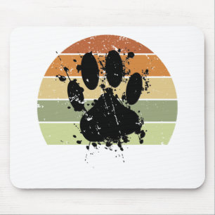Distressive Paint Spatter Dog Paw Print Retro Suns Mousepad