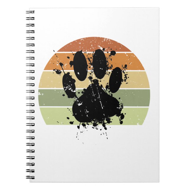Distressive Paint Spatter Dog Paw Print Retro Suns Notizblock (Vorderseite)