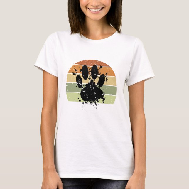 Distressive Paint Spatter Dog Paw Print Retro Suns T-Shirt (Vorderseite)
