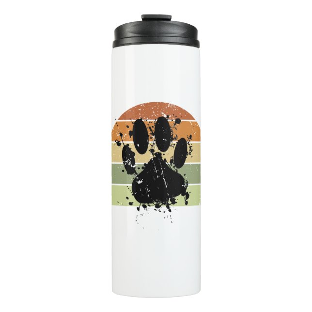 Distressive Paint Spatter Dog Paw Print Retro Suns Thermosbecher (Vorderseite)