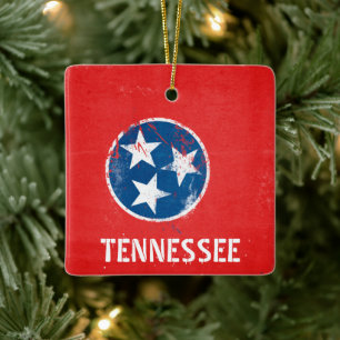 Distressive Tennessee-Flagge Keramikornament