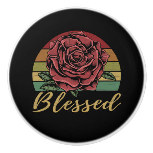 Distrestierte Retro Sunset Rote Rose gesegnet Keramikknauf