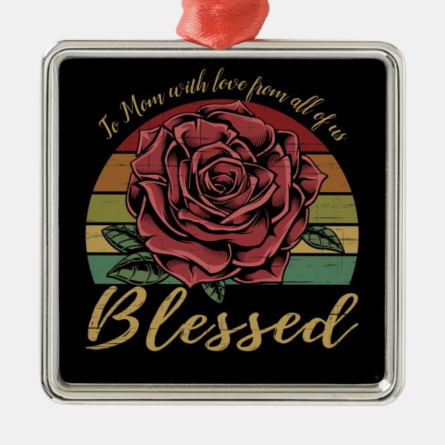 Distrestierte Retro Sunset Rote Rose gesegnet Ornament Aus Metall (Vorne)