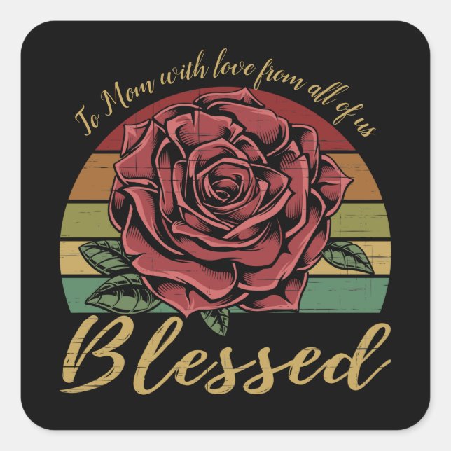 Distrestierte Retro Sunset Rote Rose gesegnet Quadratischer Aufkleber (Vorderseite)