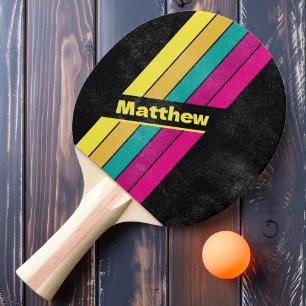 Distrestierter Retro-Streifen dunkler 80er mit Nam Tischtennis Schläger