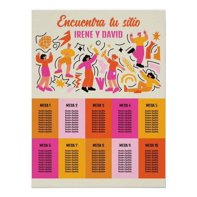 Distribución de Asientos Boda Nostalgia Fiesta  Poster (Vorderseite)