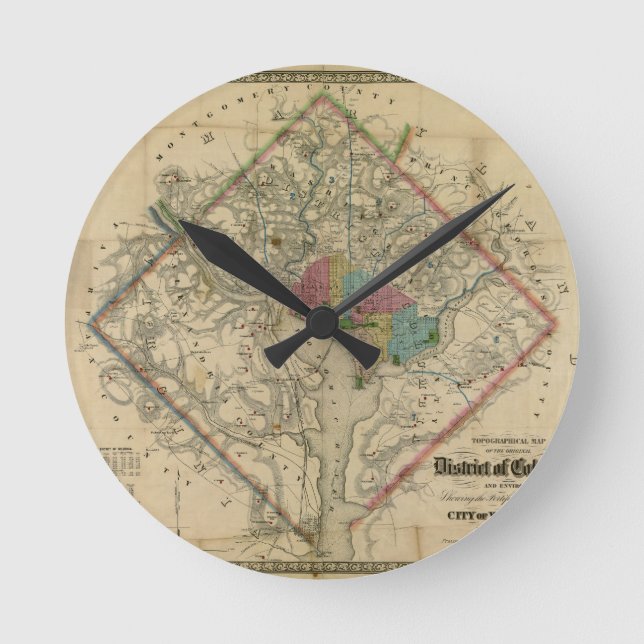 District of Columbia Civil War Era Map Runde Wanduhr (Vorderseite)
