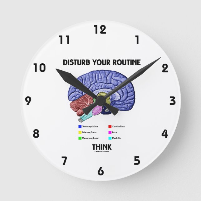 Disturb Your Routine Think (Brain Anatomy) Runde Wanduhr (Vorderseite)