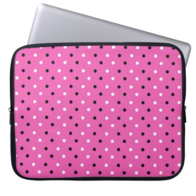 Disty Polka Dot Pink Schwarz-weiß Laptopschutzhülle (Vorderseite)