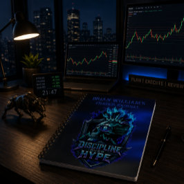 Disziplin statt Hype Blaues Glühen Bitcoin Krypto  Notizbuch