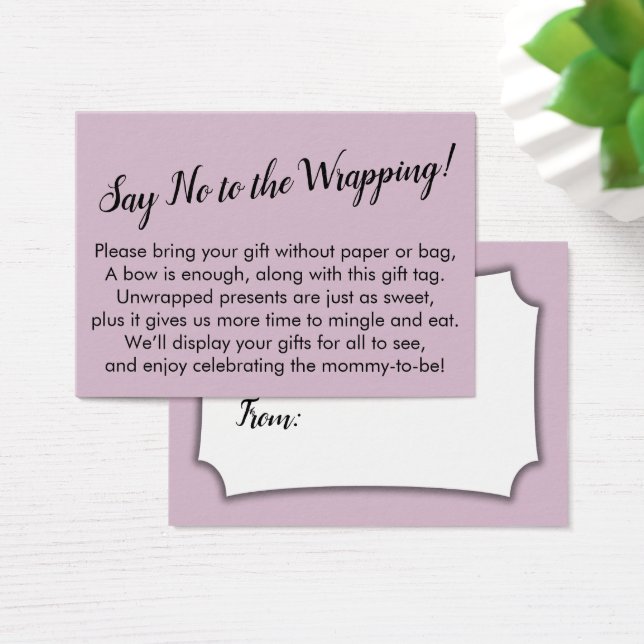 Dites non à l'emballage Baby shower Mauve carte ca (Bureau)